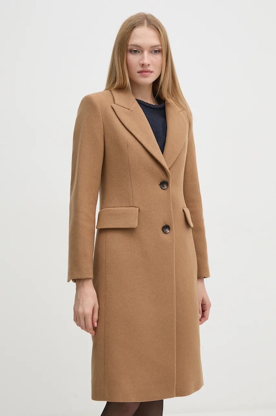 Μάλλινο παλτό Sisley μαλλί καφέ 2JJYLN04Z