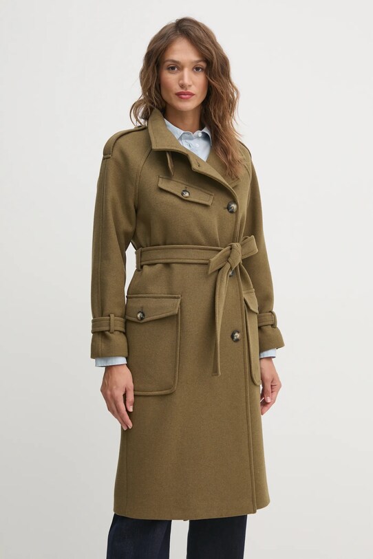 Sisley palton din lana cu captuseala verde 22USLN055