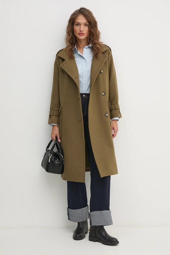 Sisley palton din lana 22USLN055 verde AW24