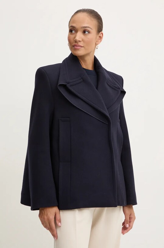 Victoria Beckham palton de lana cu captuseala bleumarin 1424WCT005790A