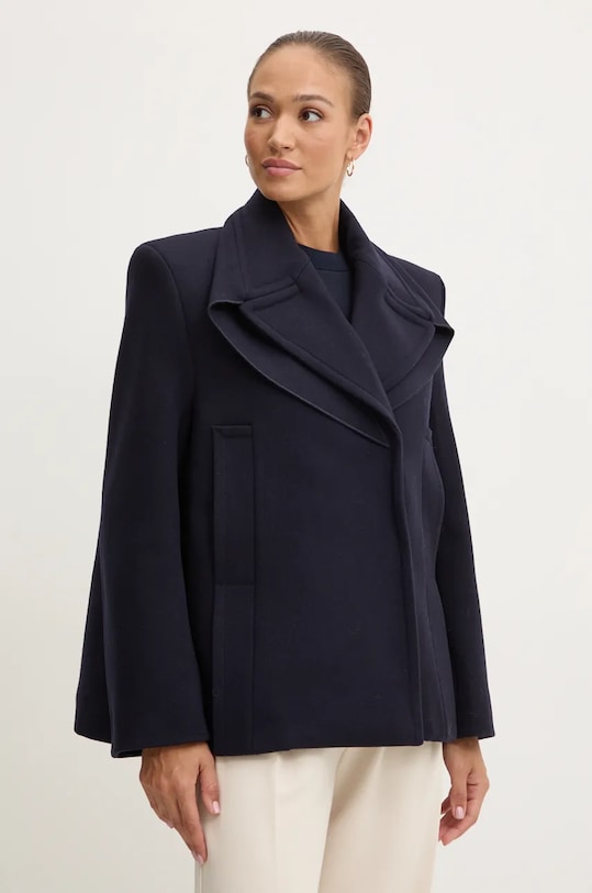 Шерстяное пальто Victoria Beckham с подкладкой тёмно-синий 1424WCT005790A