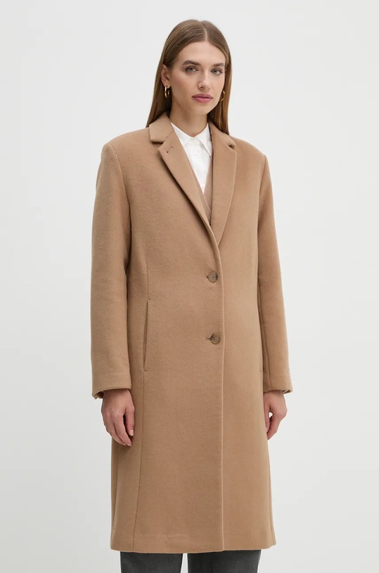 Vlnený kabát Calvin Klein bez kapucne hnedá K20K207701