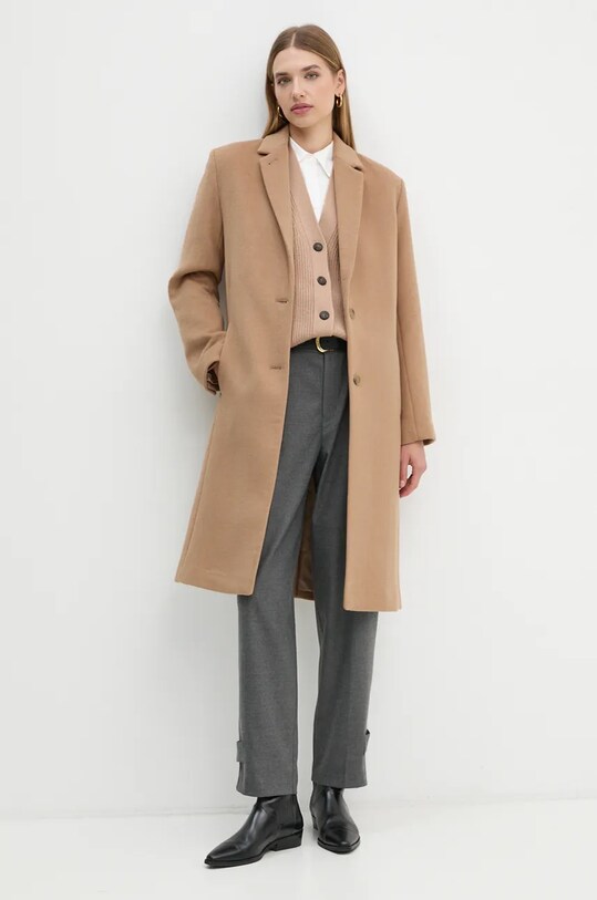 Шерстяное пальто Calvin Klein K20K207701 коричневый AW24