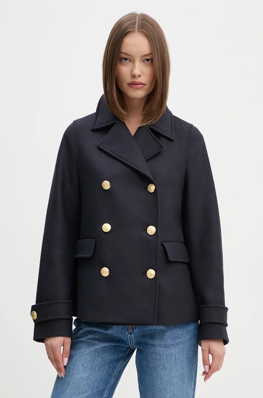 Vlněný kabát Tommy Hilfiger nezateplené námořnická modř WW0WW42632