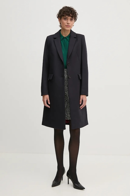 Vlněný kabát Tommy Hilfiger WW0WW42738 námořnická modř NC24