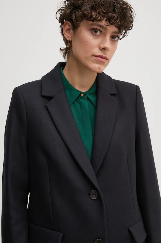 Vlněný kabát Tommy Hilfiger námořnická modř WW0WW42738