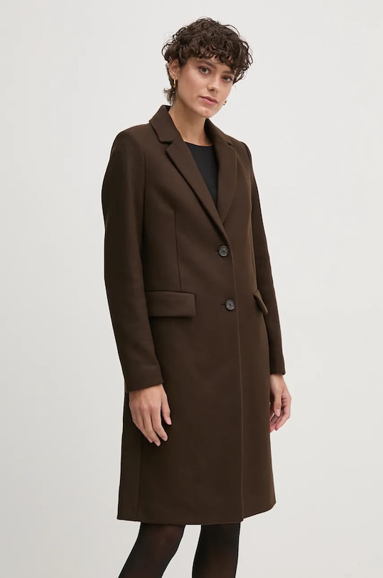 Tommy Hilfiger płaszcz wełniany bez kaptura brązowy WW0WW42738
