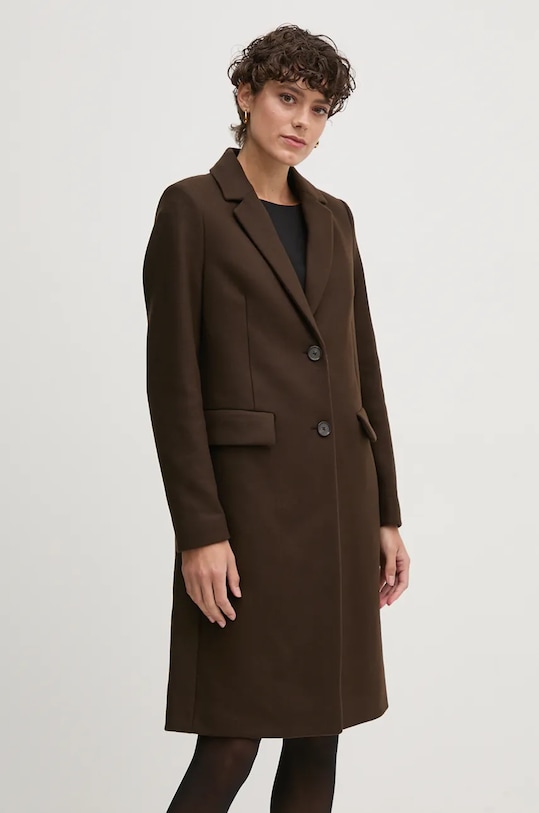 Vlněný kabát Tommy Hilfiger nezateplené hnědá WW0WW42738