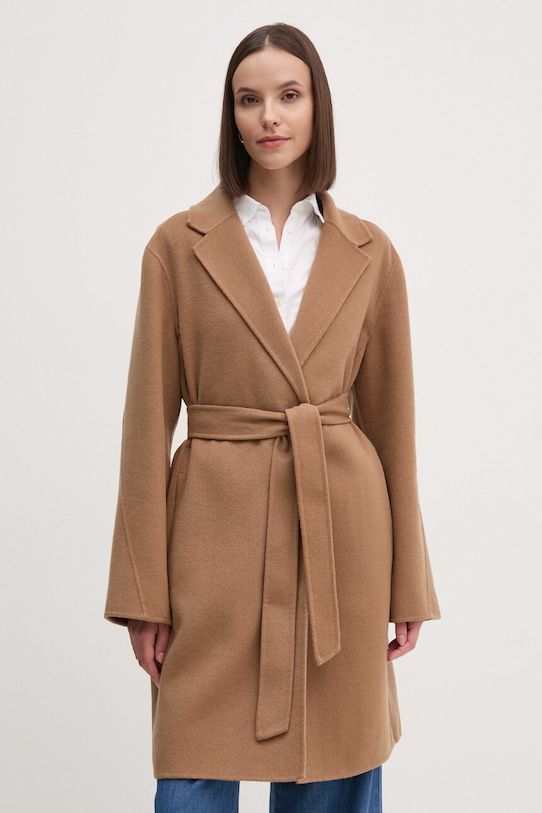 Vuneni kaput Tommy Hilfiger bez tople podstave smeđa WW0WW43603