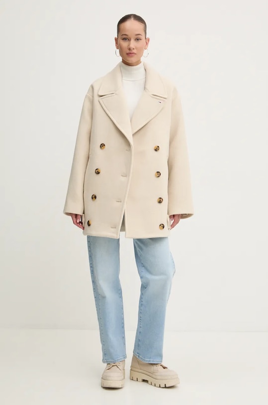 Пальто з домішкою вовни Tommy Jeans DW0DW19752 бежевий AW24