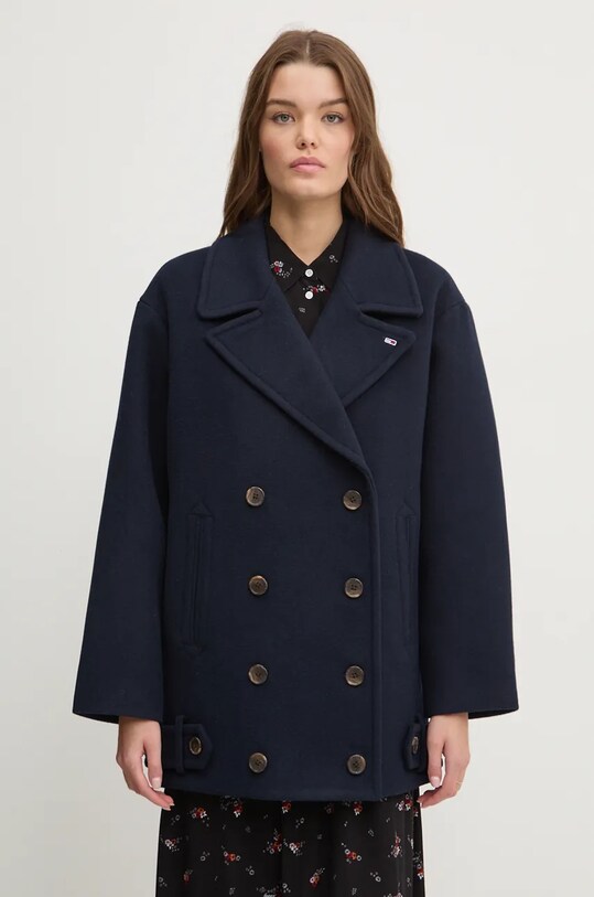 Tommy Jeans palton din lana cu captuseala bleumarin DW0DW19752