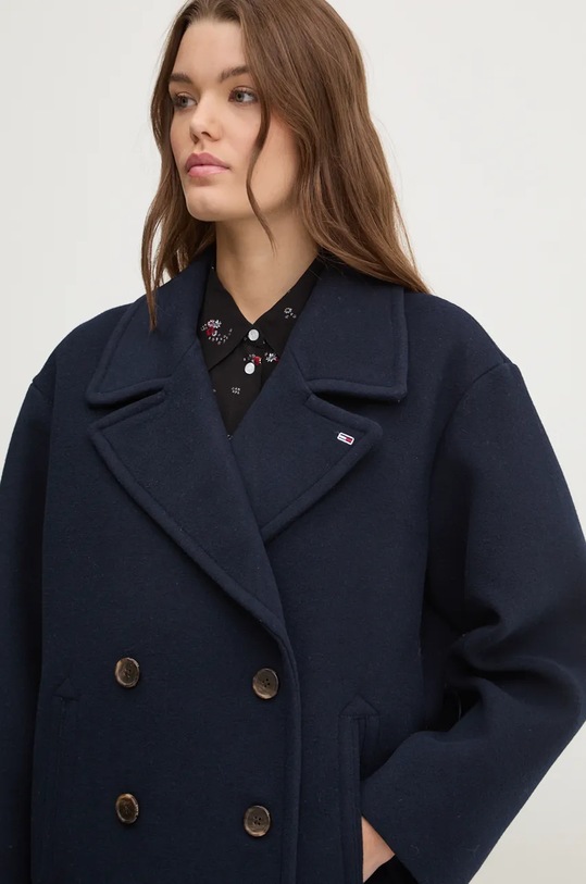 Kabát s příměsí vlny Tommy Jeans námořnická modř DW0DW19752