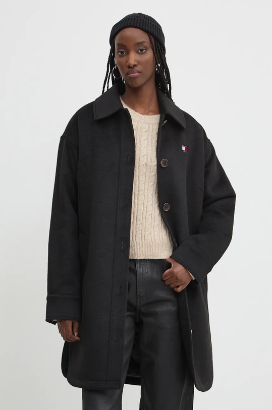 Kabát s příměsí vlny Tommy Jeans bez kapuce černá DW0DW19831
