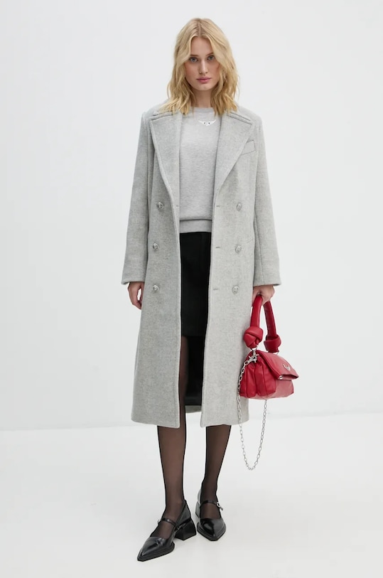 Vlněný kabát ZADIG&VOLTAIRE WWCO00216 šedá AW24