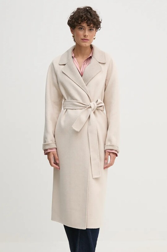 Вовняне пальто OUI без підкладки бежевий 89837