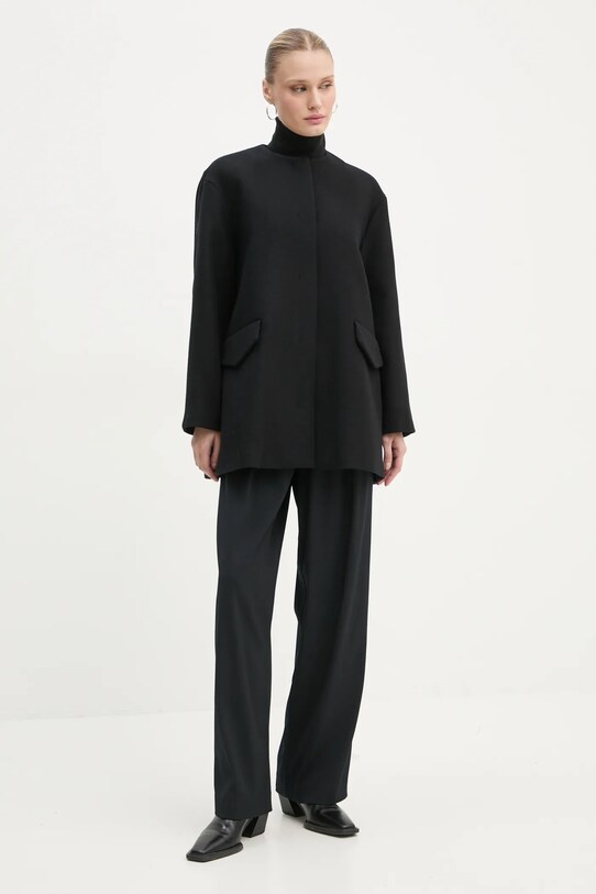 Вовняне пальто Theory O0901405 чорний AW24