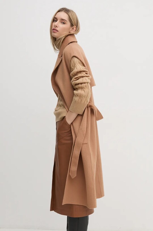 La Petite Française bezrękawnik wełniany PFMODESTE bez kaptura beżowy PFMODESTE