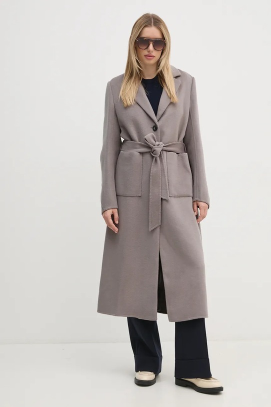 Вълнено палто DIANE VON FURSTENBERG без качулка сив DVFCL3S004