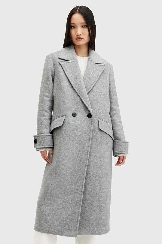 Kabát s příměsí vlny AllSaints MABEL COAT nezateplené šedá W006OZ