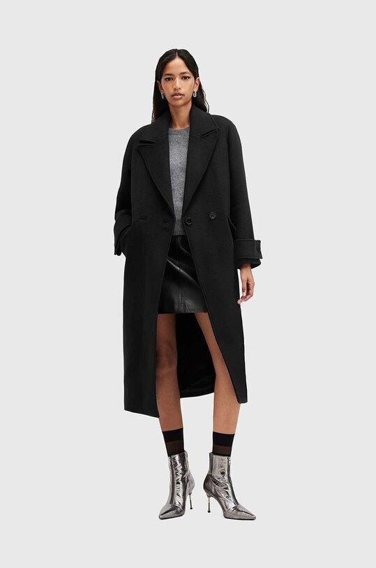 Пальто с примесью шерсти AllSaints MABEL COAT с подкладкой чёрный W006OZ