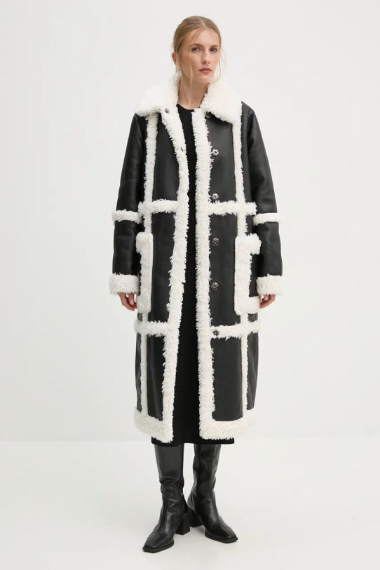 Stand Studio cappotto Patrice Coat finta pelle fiore nero 61100.9010