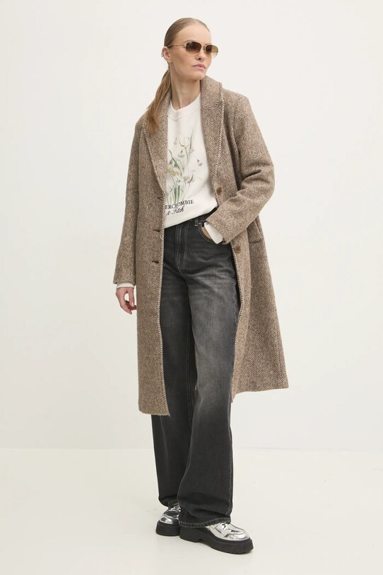 Abercrombie & Fitch płaszcz wełniany KI144.4242.465 beżowy AW24