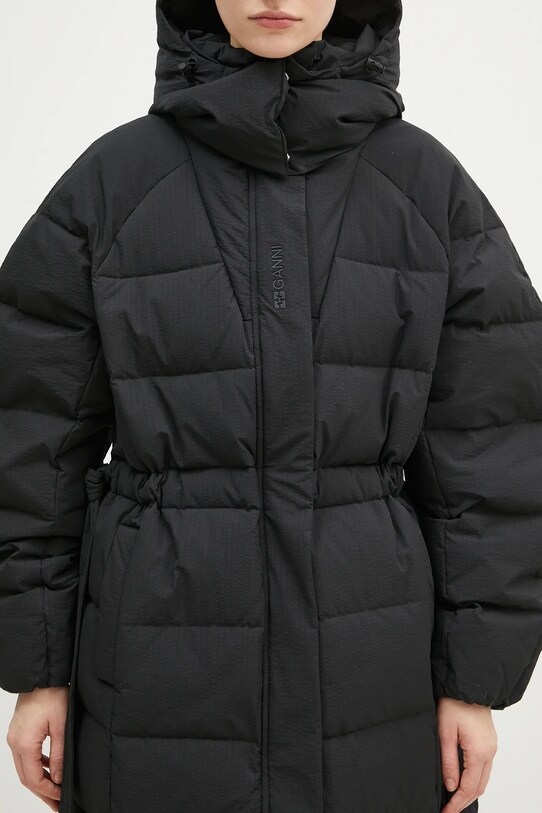 GANNI down jacket Tech Seersucker Puffer Coat black F9688