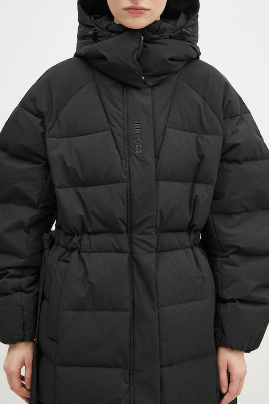 Péřová bunda GANNI Tech Seersucker Puffer Coat černá F9688