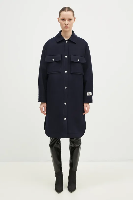 Вълнено палто Maison Kitsuné Workwear без изолация тъмносин NW02211WM0026