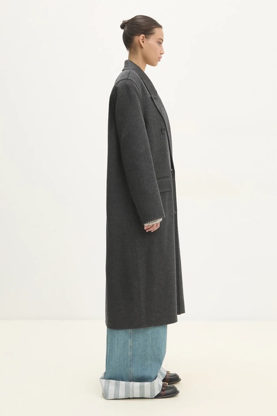 Sporty & Rich palton de lana Double Faced DB Cashmere OW025500000GY17 gri AW24