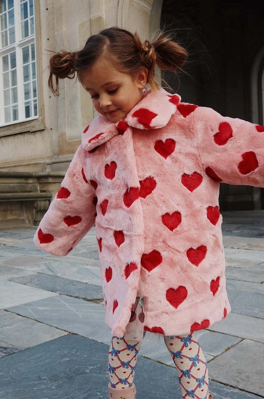 Dziewczynka Konges Sløjd płaszcz dziecięcy FUZZIE COAT KS101227 różowy