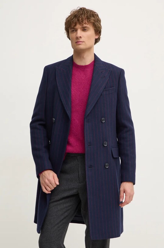 United Colors of Benetton palton de lana cu captuseala bleumarin 2U44UN05S