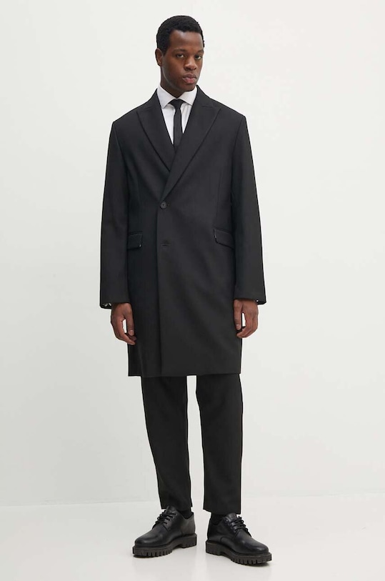 Versace Jeans Couture płaszcz z domieszką wełny 77GAT424.N0351 czarny AW24