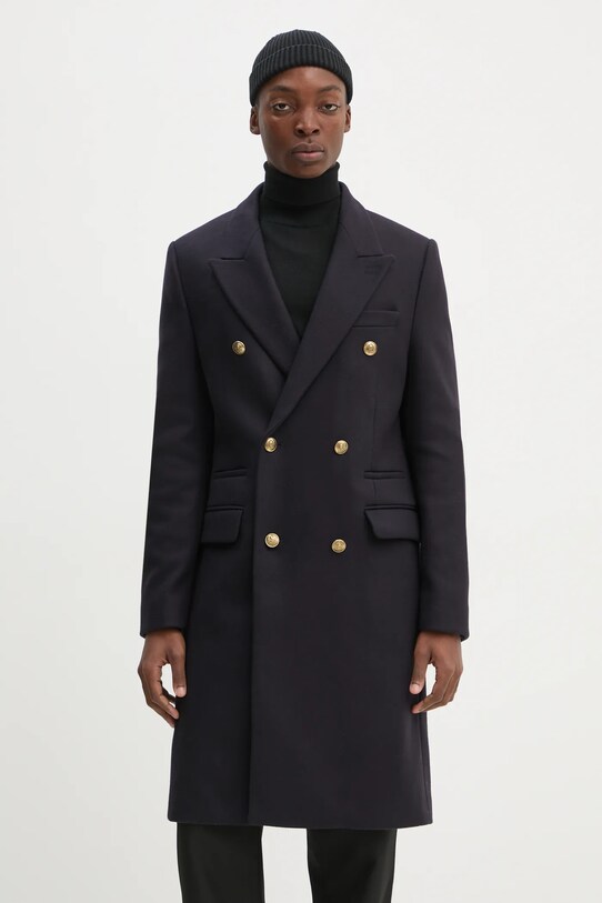 Шерстяное пальто The Kooples без капюшона тёмно-синий HMAN29007K