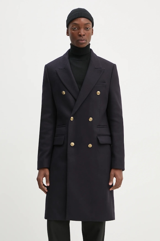 Vlněný kabát The Kooples nezateplené námořnická modř HMAN29007K