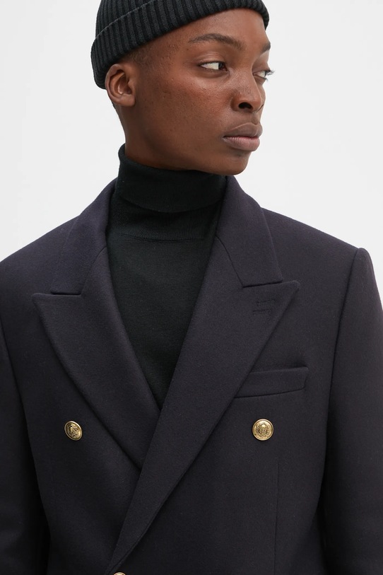 Vlněný kabát The Kooples námořnická modř HMAN29007K