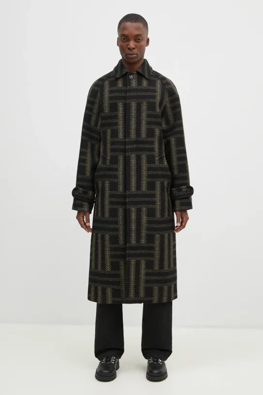 Вовняне пальто Kenzo Weave Overcoat без капюшона чорний FE65MA0329JB.99