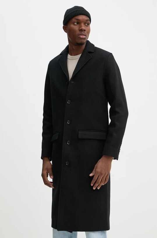 Samsoe Samsoe płaszcz wełniany SATESFA bez kaptura czarny M24300090