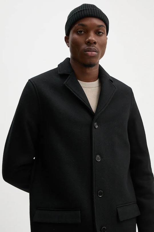Samsoe Samsoe płaszcz wełniany SATESFA czarny M24300090
