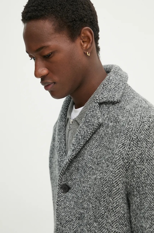 Samsoe Samsoe palton de lana SATESFA M24300078 gri AW24