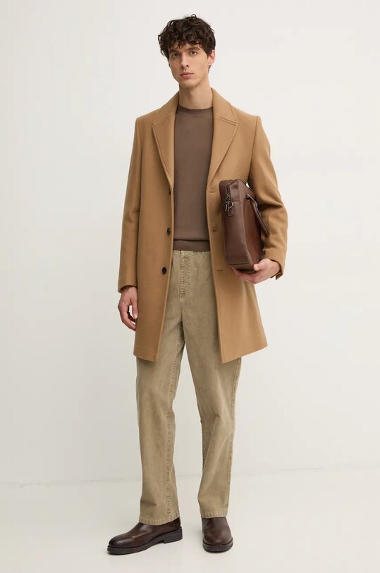 Шерстяное пальто Sisley 28N0SN039 коричневый AW24
