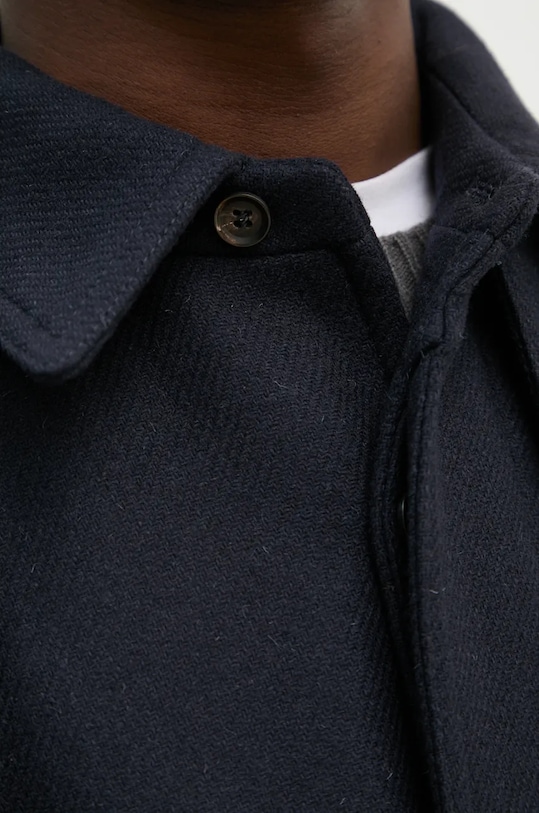 Vlnený kabát A.P.C. manteau gaia WVBDE.F01533 tmavomodrá