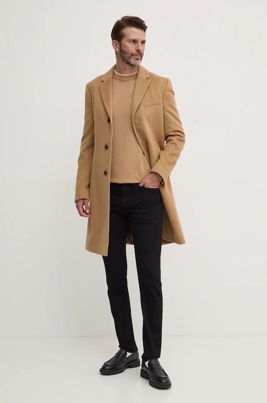 BOSS palton de lana 50525739 bej AW24