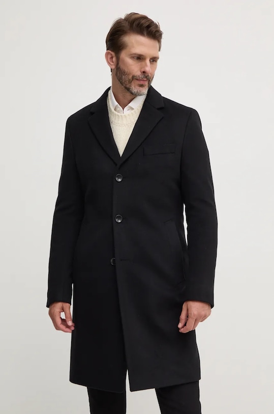 Μάλλινο παλτό BOSS μαλλί μαύρο 50525739