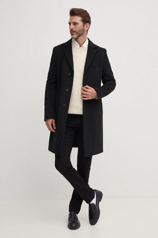 Μάλλινο παλτό BOSS 50525739 μαύρο AW24