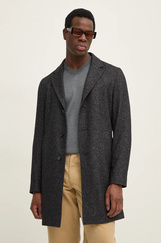 Kabát s prímesou vlny BOSS bez kapucne čierna 50528177