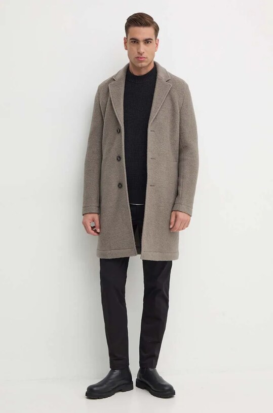 Шерстяное пальто BOSS 50528187 бежевый AW24