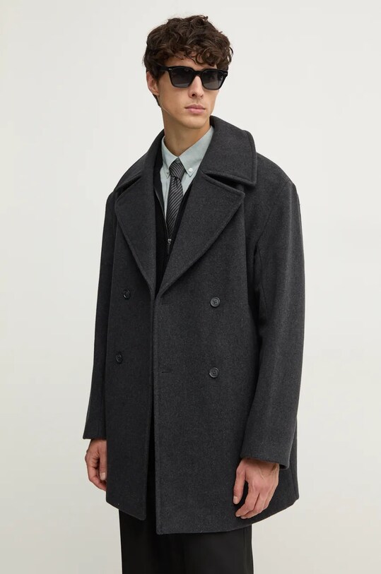 Michael Kors płaszcz wełniany bez kaptura szary CF42083BQA