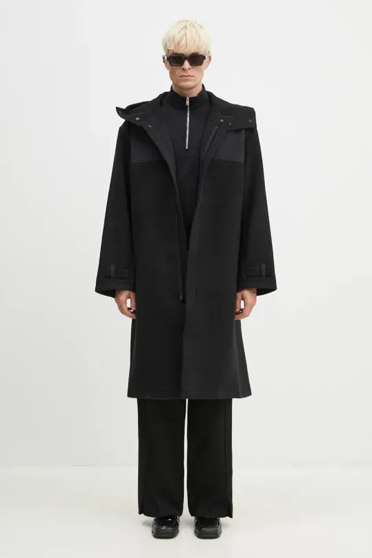 Μάλλινο παλτό Y-3 Mellton Coat χωρίς μόνωση μαύρο IW7500