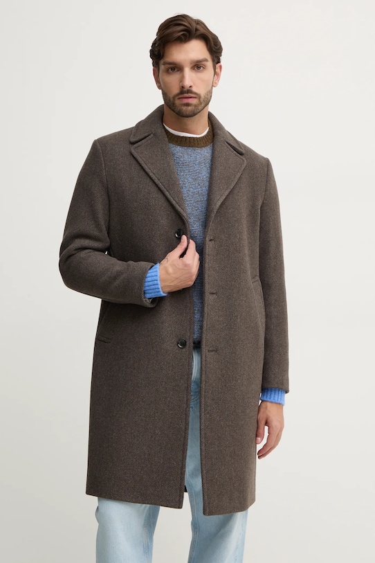 Vlnený kabát Sisley bez kapucne hnedá 2UHZSN03H
